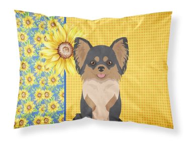 Summer Sunflowers Longhaired Black and Tan Chihuahua Standard Pillowcase Lightweight Super Soft Easy Care Decorative Artwork Pillowcase, Standard