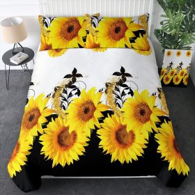 Sunflower Pattern Duvet Cover, Black & White Bedding Set for Men and Women, Sunflower Printed Duvet Cover, with Zipper Closure Ultra Soft Durable (Color: Yellow, size: Full)