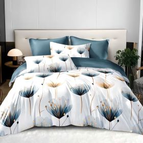 3 pieces set of blue tranquil floral duvet cover comfortable skin-friendly polyester fiber adult bedroom decor to help sleep (Color: Blue, size: Full)