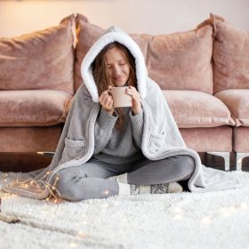 Wearable Heated Blanket - 8 Heating Zones, 3 Temperature Levels, Soft Double-Layer Flannel (59x31in), USB Power Bank Compatible (Color: Grey)