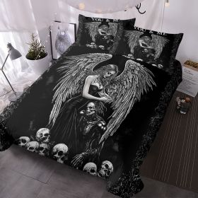 3 Pcs Of Dark Angel Skull Themed Printed Bedding Series Suitable For All Seasons (Color: Black, size: Twin)